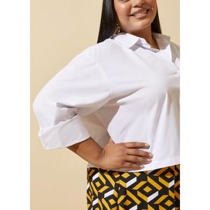 NWT Ashley Stewart White Cropped Cotton Blend Career Shirt Plus Size: 14/16 (1X)